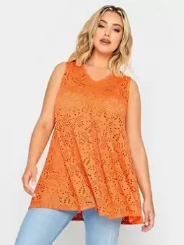 Image of Yours Broderie Swing Vest, Orange, Size 18, Women