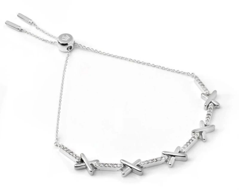 Image of Say It With Adjustable Kiss Tennis Bracelet -Silver in Silver Silver Unisex Adjustable