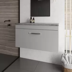Image of Nuie - Athena Wall Hung 1-Drawer Vanity Unit with Grey Worktop 800mm Wide - Gloss Grey Mist