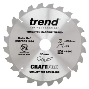 Image of Trend CRAFTPRO Wood Cutting Mitre Saw Blade 216mm 24T 30mm