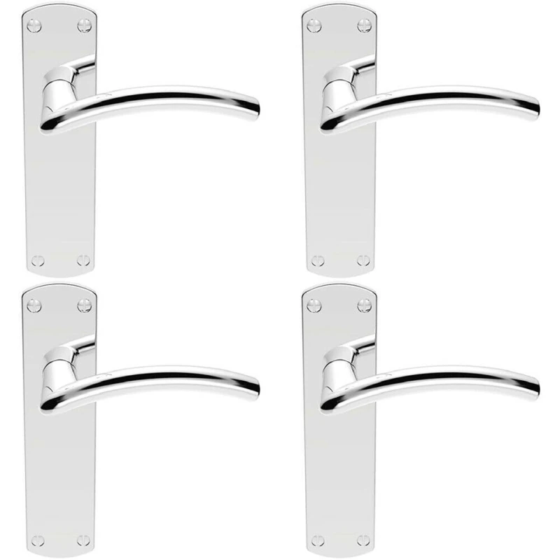 Image of Loops 4x Arched Lever on Latch Backplate Door Handle 170 x 42mm Polished Chrome Multi
