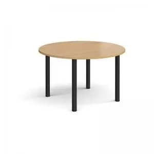 Image of Circular Black radial leg meeting table 1200mm - oak