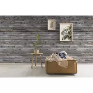 Image of Grandeco Horizontal Wood Effect Digital Wallpaper Mural