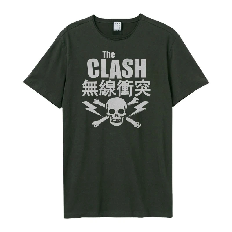 Image of Amplified Amplified Men The Clash Lightning Bolt T-Shirt in Charcoal Size: Small Charcoal S Male 5063470408269
