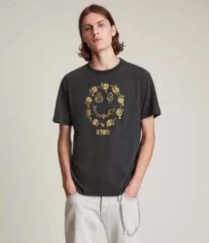 Image of AllSaints Mens Posie Crew T-Shirt, Jet Black, Size: M