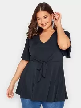 Image of Yours Front Wrap Angel Sleeve Ity Top - Blue Size 20, Women