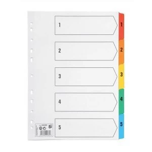 Image of 5 Star Office Index 150gsm Card with Coloured Mylar Tabs 1 5 A4 White