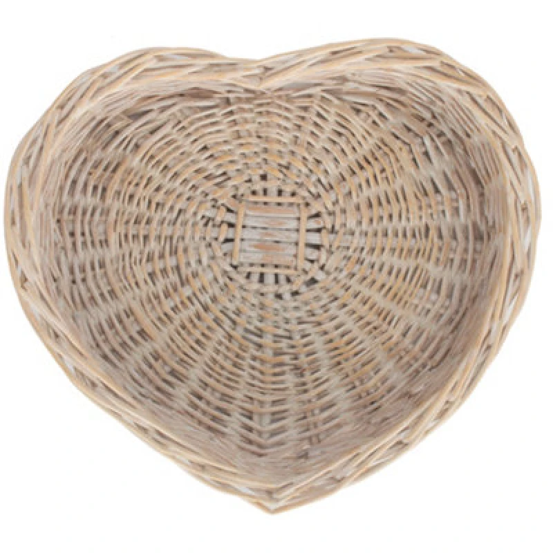 Image of Red Hamper Pt073 Wicker Small White Wash Heart Shaped Tray