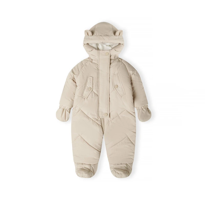 Image of Minoti Boys snowsuit with ears fleece lining and mittens grey Stone male 0-3 Mnth