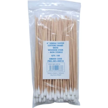 Image of 6' Single Head Cotton Swabs Wooden Non Sterile (100) - Workshop