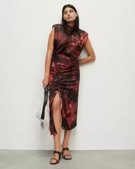 Image of AllSaints Isa Claudia Silk Blend Midi Dress