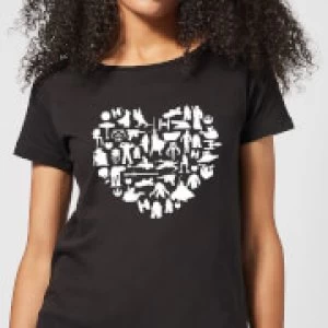 Image of Star Wars Valentine's Heart Montage Womens T-Shirt - Black - S