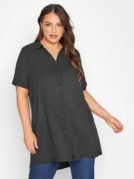 Image of Yours Collared Button Through Shirt, Blue, Size 18, Women