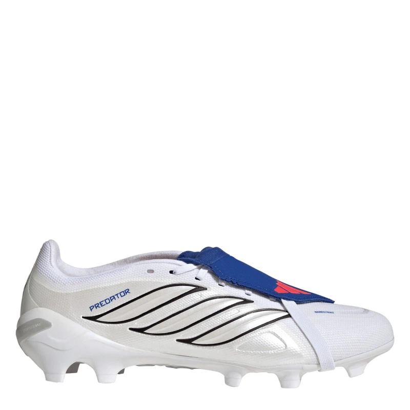 Image of adidas Predator Fold-Over Tongue League Firm Ground Football Boots Mens White/Blue male 7.5 (41.3)