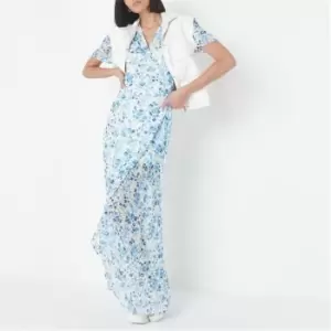 Image of Missguided Floral Print Dobby Wrap Front Midaxi Dress - Blue