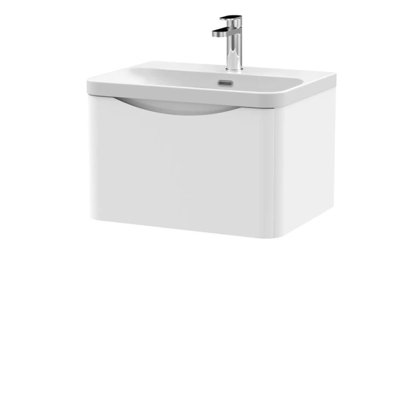 Image of Balterley Bathroom Wall Hung 1 Drawer Vanity & Ceramic Basin, Satin White, 600mm in White White Unisex