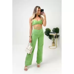 Image of I Saw It First Green Linen Wide Leg Trousers With Tie Waist - Green