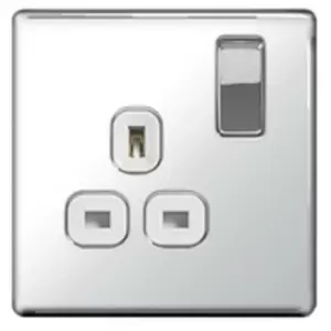 Image of BG FPC21W-01 BG Chrome 13A 1 Gang Double Pole Switched Socket - White - Chrome
