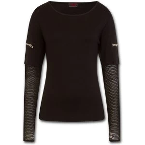 Image of Metall Streetwear Mesh Sleeve Zip Shoulder Womens Small Long Sleeve Top - Black