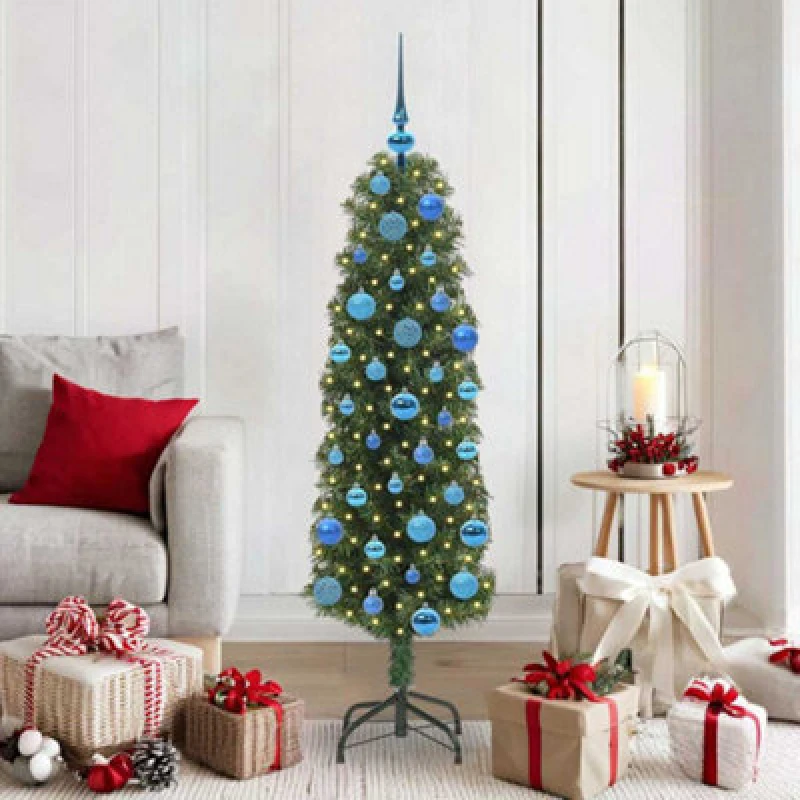 Image of vidaXL Artificial Christmas Tree with 150 LEDs, Blue Balls with Stand Green 150 cm, Green 3394937