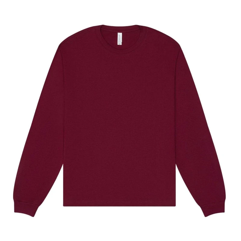Image of Bella + Canvas Mens Heavyweight Boxy Long-Sleeved T-Shirt in Maroon Size: XS Maroon Male XS