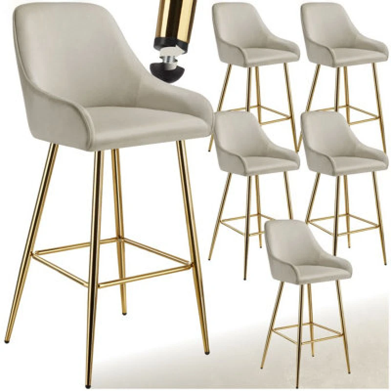 Image of Tectake Bar Stool Avane - With Backrest, Upholstered, Velvet Look - Cream/gold, Set Of 6