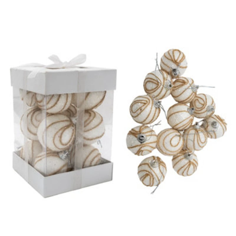 Image of Shatchi Christmas Hanging Baubles Soft Foam Glittered Shatterproof Pendant Ornaments Xmas Tree Table Decorations, White, 4cm White