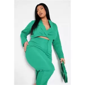 Image of I Saw It First Green Plus Size Cropped Wrap Over Cropped Blazer - Green