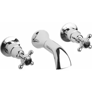 Image of Black Topaz Wall Mounted Crosshead 3-Hole Basin Mixer Tap - Chrome - Hudson Reed