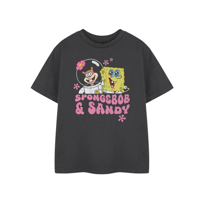 Image of (13-14 Years) SpongeBob SquarePants Short Sleeved T-Shirt (Girls Grey)