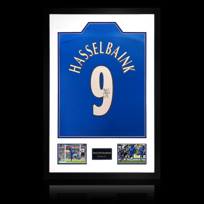 Image of The Fan Cave Jimmy Floyd Hasselbaink Signed Chelsea Shirt Elite Blue unisex 850mm x 60