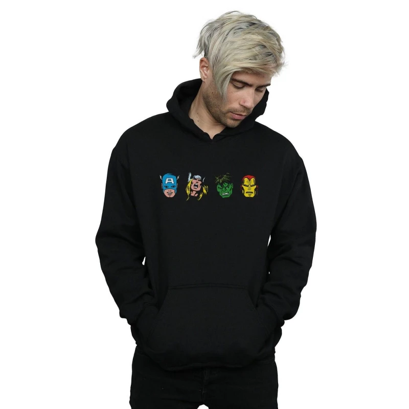 Image of Marvel Marvel Men Avengers Comic Heads Hoodie in Black Size: Small Black S Male 5059308550385