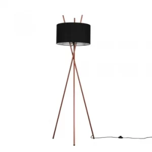 Image of Crawford Copper Tripod Floor Lamp with XL Black Reni Shade