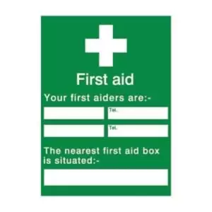 Image of The House Nameplate Company Your First Aiders Are Self-Adhesive Labels, (H)200mm (W)150mm