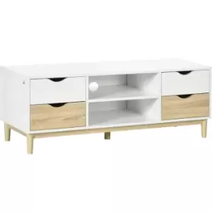 Image of HOMCOM TV Cabinet Stand with 4 Drawers and Storage Shelf for Living Room - Natural, White