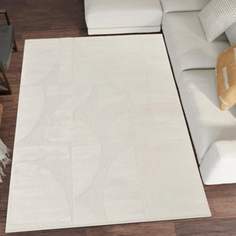 Image of Hamilton Modern Sheen Area Rug - Abstract Motif Geometric Lines Design Cream 80Cm X 150Cm
