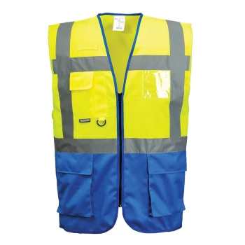 Image of Portwest Warsaw Executive Class 1 Hi Vis Vest Yellow / Royal Blue S