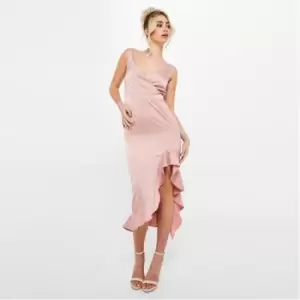 Image of Missguided Textured Wrap Frill Midaxi Dress - Pink