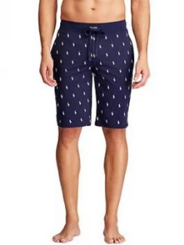 Image of Polo Ralph Lauren All Over Pony Print Logo Lounge Shorts - Cruise Nave, Cruise Navy, Size S, Men