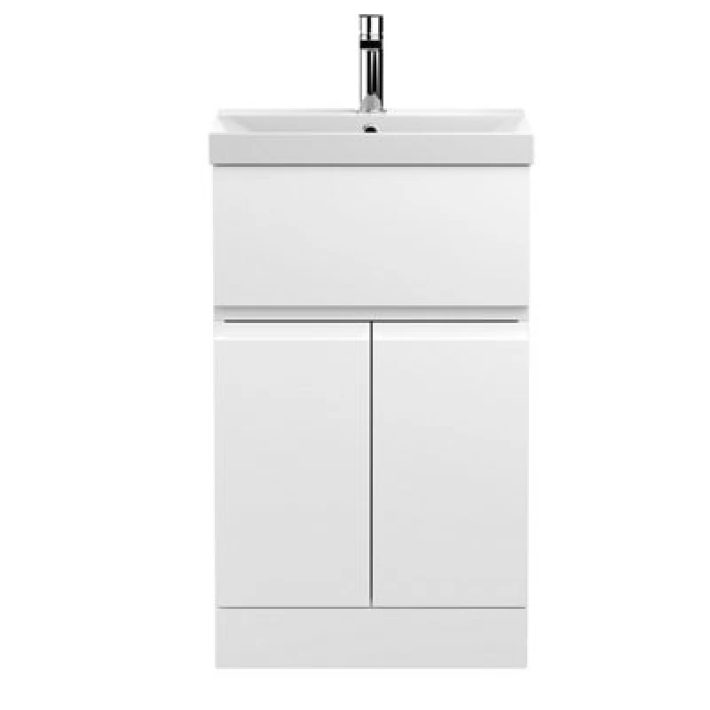 Image of Nuie Hudson Reed Urban Floor Standing 2 Door 1 Drawer Vanity Unit With Thin-Edge Basin, Modern Vanity Unit In Satin White, 500mm