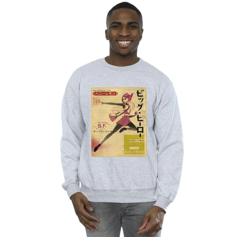 Image of Disney Men Big Hero 6 Baymax Honey Lemon Newspaper Sweatshirt in Grey Size: Small Grey S Male 5059934872004