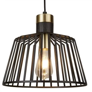 Image of 1 Light Cage Ceiling Pendant Antique Brass, Matt Black, E27