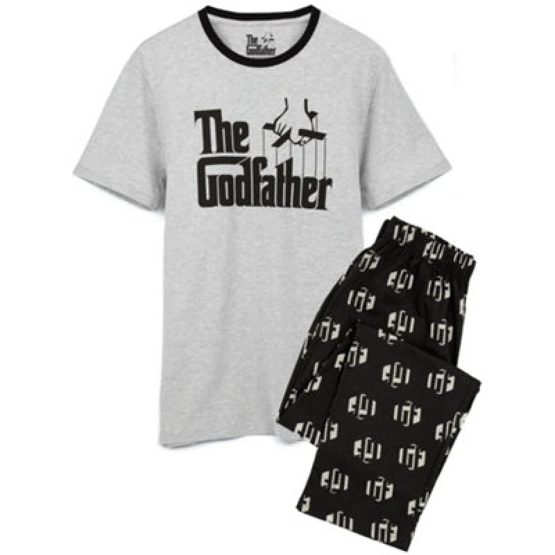 Image of The Godfather The Godfather Men Short Sleeve Long Leg Pyjama Set in Black Size: Medium Black M Male 5056549007982