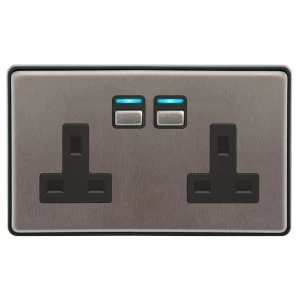 Image of Lightwave Smart Series Socket (2 Gang) - Stainless Steel
