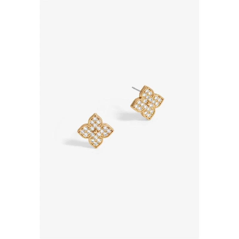 Image of Jon Richard Gold Pave Clover Stud Earrings Gold