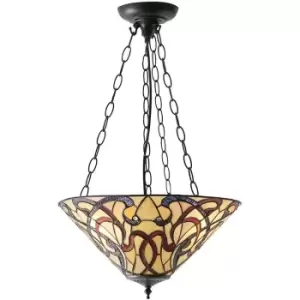Image of Red & Cream Art Nouveau Tiffany Glass Ceiling Pendant Light - Dark Bronze Finish