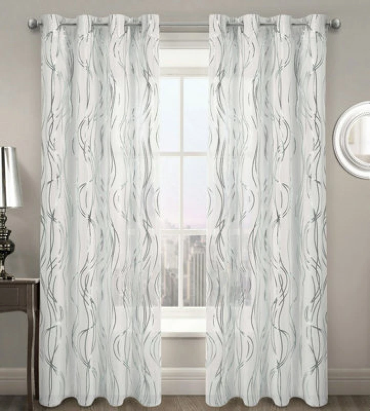 Image of Velosso Swirls Sheer Voile Panel Ring Top in Silver Size: 150cm width x 183cm drop Silver Unisex 150cm width x 183cm drop
