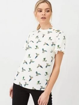 Image of Oasis High Neck Bird Button Shoulder T-Shirt - Natural, Size 6, Women