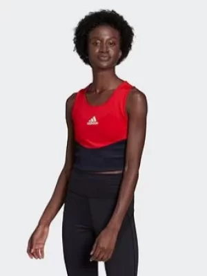 Image of adidas Designed To Move Colorblock 3-stripes Crop Top, Red, Size L, Women