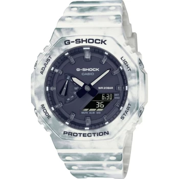 Image of Mens G-Shock GAE-2100GC-7AER Snow Camo White Strap Wristwatch Colour - Black